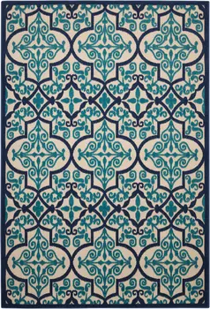 5' X 8' Navy Blue And Ivory Trellis Indoor Outdoor Area Rug