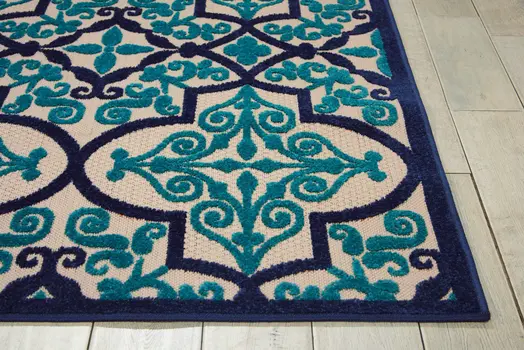 5' X 8' Navy Blue And Ivory Trellis Indoor Outdoor Area Rug