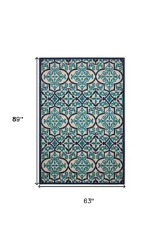 5' X 8' Navy Blue And Ivory Trellis Indoor Outdoor Area Rug