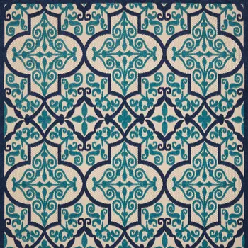 5' X 8' Navy Blue And Ivory Trellis Indoor Outdoor Area Rug
