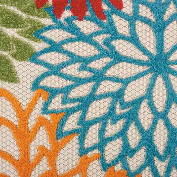 8' Ivory Green Blue Red And Orange Floral Indoor Outdoor Runner Rug