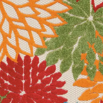 8' Ivory Green Blue Red And Orange Floral Indoor Outdoor Runner Rug
