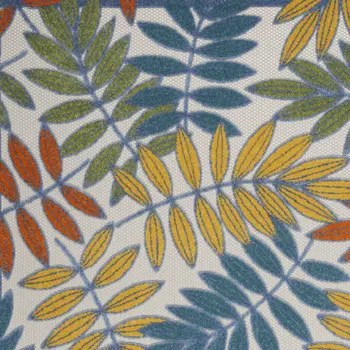 5' X 8' Ivory Yellow Orange Green And Blue Botanical Leaves Indoor Outdoor Area Rug