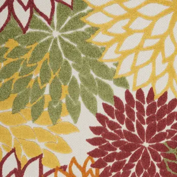 5' X 8' Ivory Yellow Orange And Green Floral Indoor Outdoor Area Rug