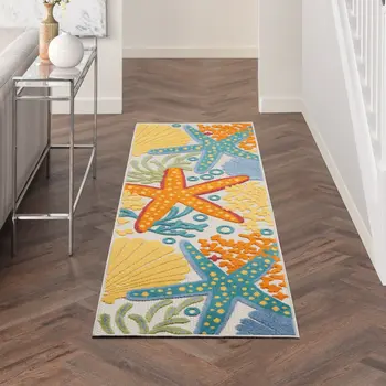6' X 9' Navy Blue And Beige Botanical Leaves Indoor Outdoor Area Rug