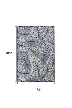 6' X 9' Navy Blue And Beige Botanical Leaves Indoor Outdoor Area Rug