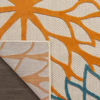 6' X 9' Ivory Yellow Orange Green And Blue Floral Indoor Outdoor Area Rug