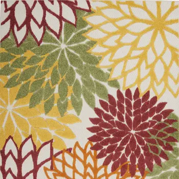 6' X 9' Red Yellow Green Orange And Ivory Floral Indoor Outdoor Area Rug