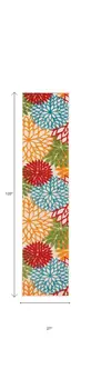 10' Green Orange Ivory And Blue Floral Indoor Outdoor Runner Rug