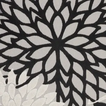 7' X 10' Black And White Floral Indoor Outdoor Area Rug