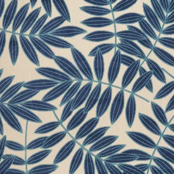7' X 10' Navy Blue And Beige Botanical Leaves Indoor Outdoor Area Rug