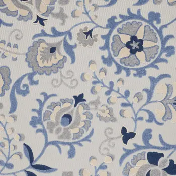 7' X 10' Blue Gray And Navy Blue Floral Indoor Outdoor Area Rug