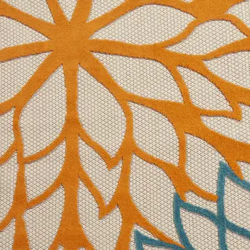 7' X 10' Ivory Green Blue Orange And Red Floral Indoor Outdoor Area Rug