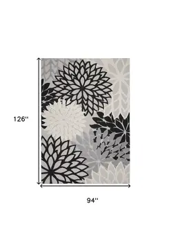 8' X 11' Black And White Floral Indoor Outdoor Area Rug
