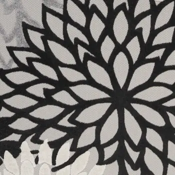 8' X 11' Black And White Floral Indoor Outdoor Area Rug