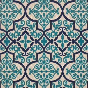 8' X 11' Navy Blue Ivory And Blue Trellis Indoor Outdoor Area Rug