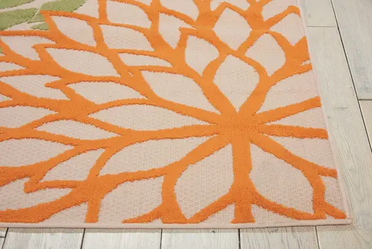 8' X 11' Green Orange Red And Blue Floral Indoor Outdoor Area Rug