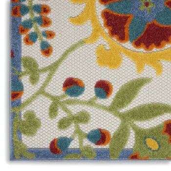 8' X 11' Green Red Ivory And Yellow Floral Indoor Outdoor Area Rug