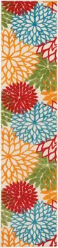 12' Ivory Green Blue Red And Orange Floral Indoor Outdoor Runner Rug