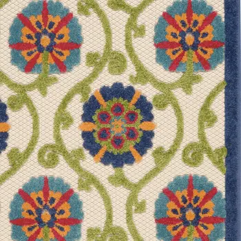 3' X 4' Navy Blue Beige Green Blue And Red Floral Indoor Outdoor Area Rug