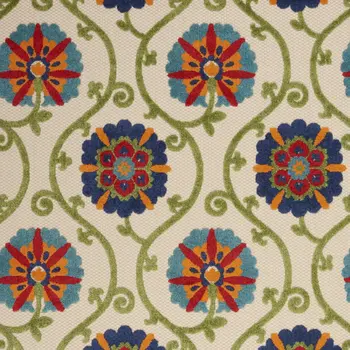 4' X 6' Navy Blue Beige Green Blue And Red Floral Indoor Outdoor Area Rug