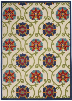 4' X 6' Navy Blue Beige Green Blue And Red Floral Indoor Outdoor Area Rug