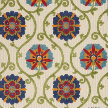 5' X 8' Navy Blue Beige Green Blue And Red Floral Indoor Outdoor Area Rug