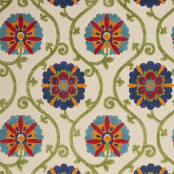 8' X 11' Navy Blue Beige Green Blue And Red Floral Indoor Outdoor Area Rug