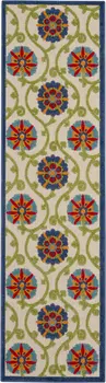 6' Navy Blue Beige Green Blue And Red Floral Indoor Outdoor Runner Rug