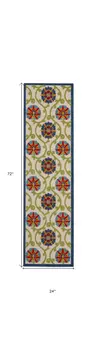6' Navy Blue Beige Green Blue And Red Floral Indoor Outdoor Runner Rug