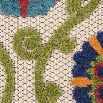8' Navy Blue Beige Green Blue And Red Floral Indoor Outdoor Runner Rug