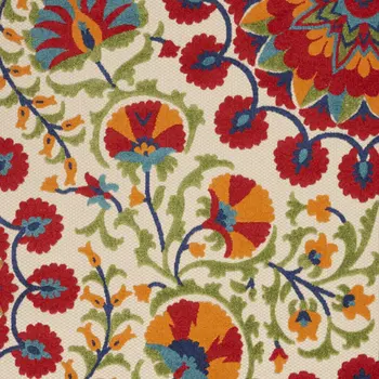 4' X 6' Navy Blue Beige Green Blue And Red Floral Indoor Outdoor Area Rug