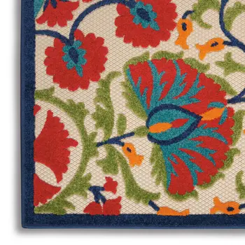 5' X 8' Navy Blue Beige Green Blue And Red Floral Indoor Outdoor Area Rug