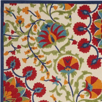 5' X 8' Navy Blue Beige Green Blue And Red Floral Indoor Outdoor Area Rug