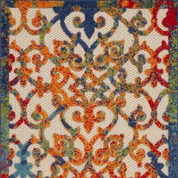 3' X 4' Navy Blue Beige Green Orange And Red Trellis Indoor Outdoor Area Rug