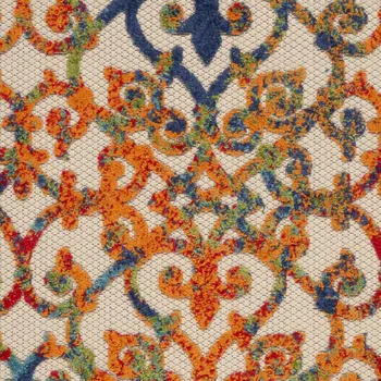 3' X 4' Navy Blue Beige Green Orange And Red Trellis Indoor Outdoor Area Rug