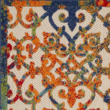 3' X 4' Navy Blue Beige Green Orange And Red Trellis Indoor Outdoor Area Rug