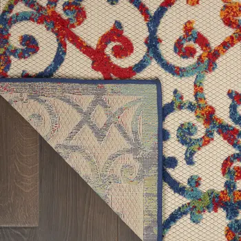 5' X 8' Ivory Blue Orange And Green Trellis Indoor Outdoor Area Rug