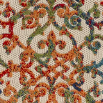 6' Ivory Blue Orange And Green Trellis Indoor Outdoor Runner Rug