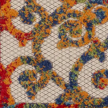 6' Ivory Blue Orange And Green Trellis Indoor Outdoor Runner Rug