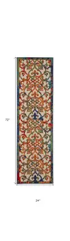 6' Ivory Blue Orange And Green Trellis Indoor Outdoor Runner Rug