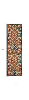 8' Ivory Blue Orange And Green Trellis Indoor Outdoor Runner Rug