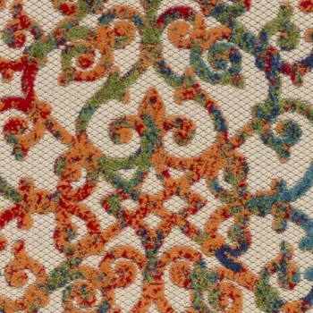 10' Ivory Blue Orange And Green Trellis Indoor Outdoor Runner Rug