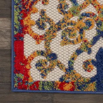 10' Ivory Blue Orange And Green Trellis Indoor Outdoor Runner Rug