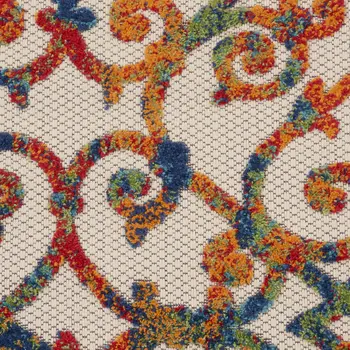 5' Ivory Blue Orange And Green Round Trellis Indoor Outdoor Area Rug