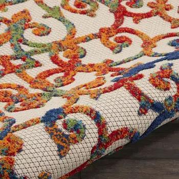 5' Ivory Blue Orange And Green Round Trellis Indoor Outdoor Area Rug