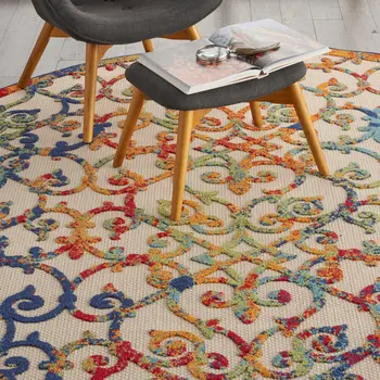 8' Ivory Blue Orange And Green Round Trellis Indoor Outdoor Area Rug
