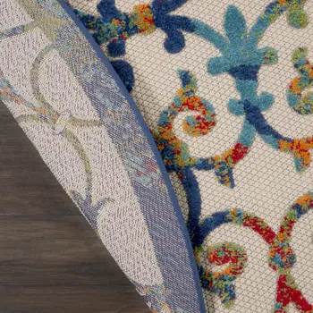 8' Ivory Blue Orange And Green Round Trellis Indoor Outdoor Area Rug