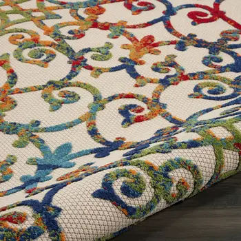 8' Ivory Blue Orange And Green Round Trellis Indoor Outdoor Area Rug