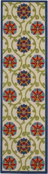 12' Navy Blue Beige Green Blue And Red Floral Indoor Outdoor Runner Rug